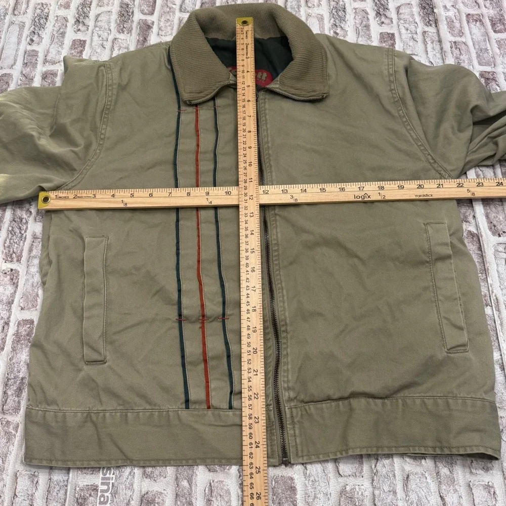 Schott NYC HP Racing Team Bomber Jacket Mens L Olive Green Cotton Twill Zip Up
